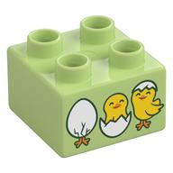 Duplo Brick 2 × 2 with Three Eggs Hatching / Hatched, Yellow Chicks Print Gelbgrün