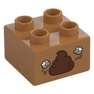 Duplo Brick 2 × 2, Two Flies and Poop Print Mittelnougat