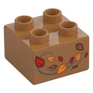 Duplo Brick 2 × 2 with Red and Orange Blowing Leaves Print Mittelnougat