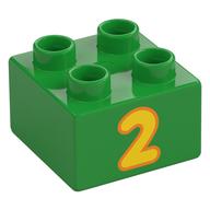 Duplo Brick 2 × 2 with Yellow '2' Print Bright Green