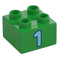 Duplo Stein 2 × 2 mit mittelazur '1' Druck Hellgrün