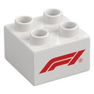 Duplo Brick 2 × 2 with Red 'F1' Logo print White