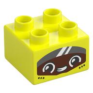 Duplo Brick 2 × 2 with Reddish Brown Face with Visor print Leuchtgelb