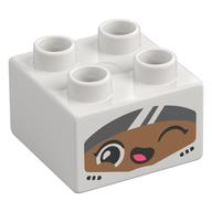 Duplo Brick 2 × 2 with Medium Nougat Winking Face and Visor print White
