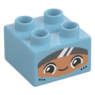 Duplo Brick 2 × 2 with Medium Nougat Face and Visor print Medium Azure