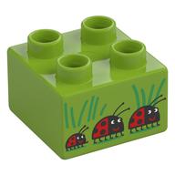 Duplo Brick 2 × 2 with Ladybugs print Limette