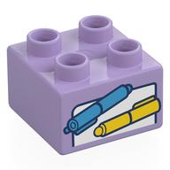 Duplo Brick 2 × 2 with Blue and Yellow Pens, Paper print Lavendel