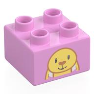 Duplo Brick 2 × 2 with Plush Bunny, Top Half print Bright Pink