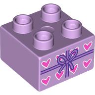 Duplo Brick 2 × 2 with Medium Lavender Bow, Hearts print Lavendel