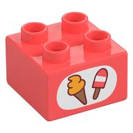 Duplo Brick 2 × 2 with Ice-cream print Koralle