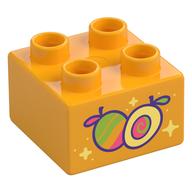 Duplo Brick 2 × 2 with Fruit print Bright Light Orange