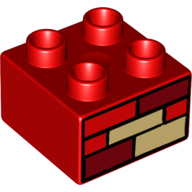 Duplo Brick 2 × 2 with Red, Dark Red, and Tan Bricks Print Red