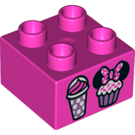 Duplo Brick 2 × 2 with Ice Cream and Cupcake with Minnie Mouse Ears Print Dunkelrosa