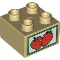 Duplo Brick 2 × 2 with Two Strawberries Print Tan