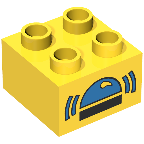 Duplo Brick 2 × 2 with Blue Ringing Bell Print Gelb
