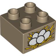 Duplo Brick 2 × 2 with 5 Eggs on Straw Print Dark Tan