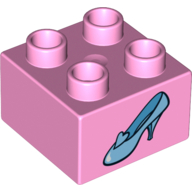 Duplo Brick 2 × 2 with Light Blue Shoe Cinderella Glass Slipper Print Bright Pink
