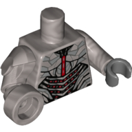 Torso Armor with Silver and Red Trim Print (Cyborg), Flat Silver Arms, Robotic Right Arm, Dark Bluish Gray Left Hand Mattsilber
