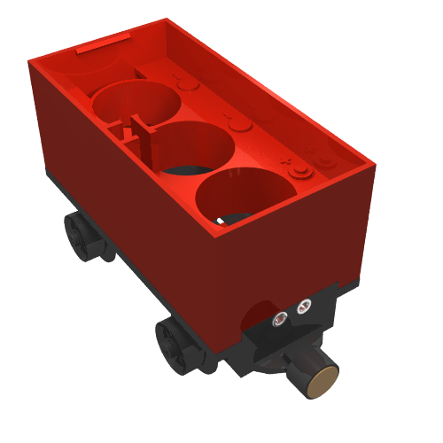 Battery Box, Train Car with Black Base, Black Wheels and Magnets Red