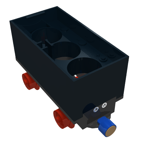 Battery Box, Train Car with Black Base, Red Wheels and Magnets Black