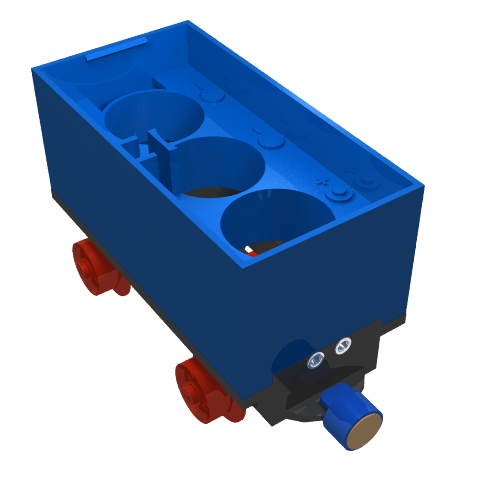 Battery Box, Train Car with Black Base, Red Wheels and Magnets Blau