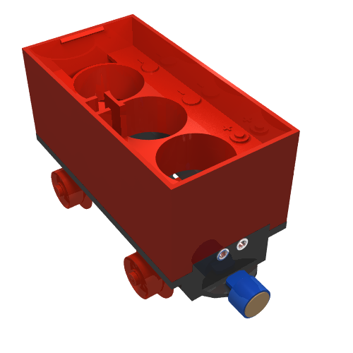 Battery Box, Train Car with Black Base, Red Wheels and Magnets Rot