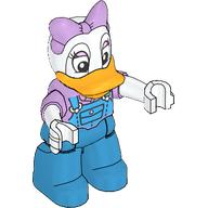 Duplo Figure with Short Sleeve Lavender Top, Dark Azure Overall print and White Arms, Lavender Bow - Dark Azure Legs (Daisy Duck) Lavendel