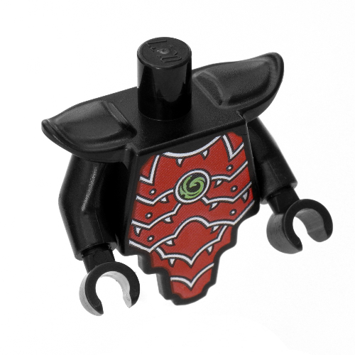 Torso Short and Modified with Armor - Smooth Breastplate with Shoulder Pads - Red Samurai Armor, Gold Chines Symbol in Circle Print Schwarz
