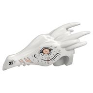 Creature Body Part, Dragon Head Long with Horns and Metal Coral Eyes, Silver/Coral/Black Markings print Weiß