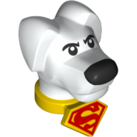Animal Body Part, Dog Head Krypto, Black Nose, Superman Logo on Yellow Collar White