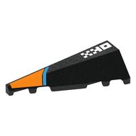 Brick Wedged, Sloped 2 × 5 Left with White Squares, Dark Azure Stripe, Orange Tip print Schwarz