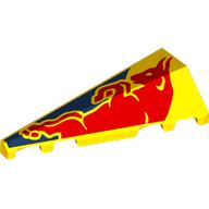 Brick Wedged, Sloped 2 × 5 Left with Red Bull, Dark Blue Background print Gelb