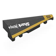 Brick Wedged, Sloped 2 × 5 Right with Gold Stripe, White 'Shark NINJA' print Black