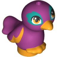 Animal, Bird, Feet Joined, Bright Light Orange Beak, Magenta Body, Orange Eyes Print Magenta