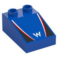Duplo Brick 3 × 2 Slope 33° with Black, Red, and White Panels, White 'W' print Blau