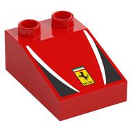 Duplo Brick 3 × 2 Slope 33° with Black and White Panels, Yellow Ferrari Logo print Rot