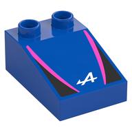 Duplo Brick 3 × 2 Slope 33° with Black and Dark Pink Panels, White 'A' print Blue