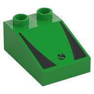 Duplo Brick 3 × 2 Slope 33° with Black Panels and Circle Symbol print Bright Green