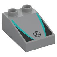 Duplo Brick 3 × 2 Slope 33° with Black and Dark Turquoise Panels, Mercedes Logo print Light Bluish Gray