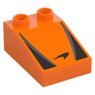 Duplo Brick 3 × 2 Slope 33° with Black and Gray Panels, Black Swoosh Symbol print Orange