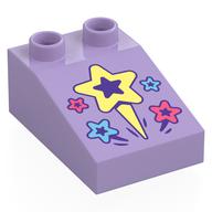 Duplo Brick 3 × 2 Slope 33° with Coral, Medium Blue, Bright Light Yellow Stars print Lavendel