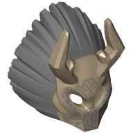 Mask Ornate with Antelope Horns, Dark Bluish Gray Lion Mane and Tribal Markings Print Dunkelbeige