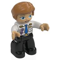 Duplo Figure with Thick Short Hair Combed over Forehead and Bun Nougat, Pilot Uniform, Black Legs Weiß