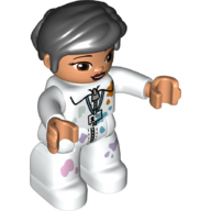 Duplo Figure with Thick Short Hair Combed over Forehead and Bun Black, White Jumpsuit with Paint Splotches White