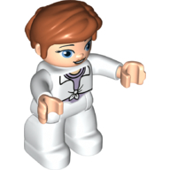 Duplo Figure with Thick Short Hair Combed over Forehead and Bun Dark Orange, White Legs, White Lab Coat, Lavender Shirt Weiß