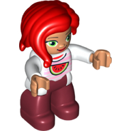 Duplo Figure with Long Hair Section in Front, with Watermelon on Shirt Print White