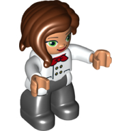 Duplo Figure with Long Hair Section in Front, with Black Legs, Red Neckerchief and 4 Buttons Print Weiß