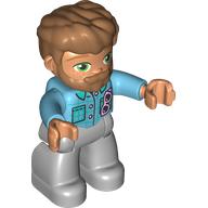 Duplo Figure with Thick Hair Combed Forward and Beard Nougat, Medium Azure Shirt, Light Bluish Grey Legs Medium Azure