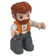 Duplo Figure with Thick Hair Combed Forward and Beard Dark Orange, Orange Shirt, Dark Bluish Grey Legs Orange