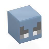 Minifig Head Special, Small Cube (Baby), Black, Dark Bluish Gray, and White Eyes Print Sandblau